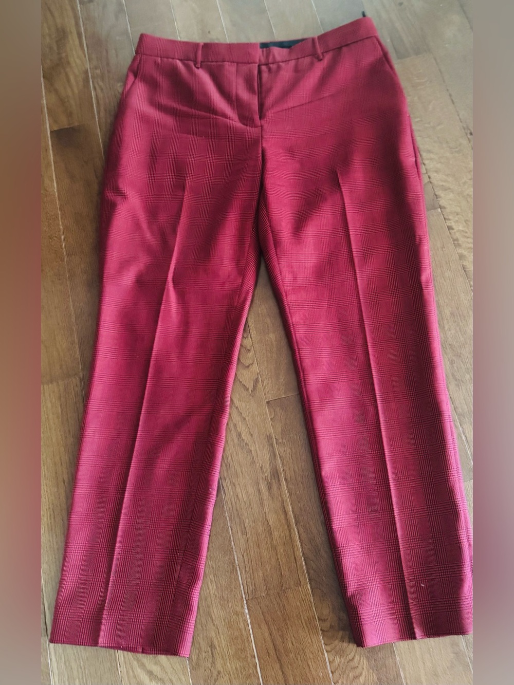 Burberry Deep Red Plaid Straight-Leg Pants